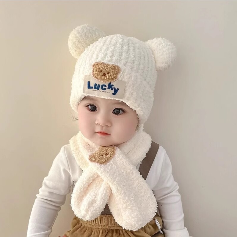 婴儿帽子秋冬天季保暖围巾两件套宝宝防风加厚套头帽男女童幼儿帽