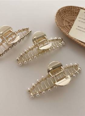 速发New Hyperbole Pearls Metal Hair Claw Clips Big Size Make