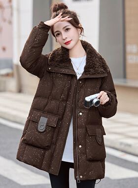 羽绒服女中长款新款羊羔毛绒翻领