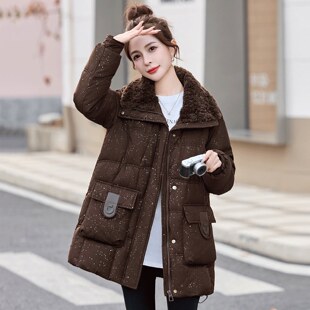 羽绒服女中长款2026新款羊羔毛绒大翻领加厚冬装40岁洋气显瘦外套
