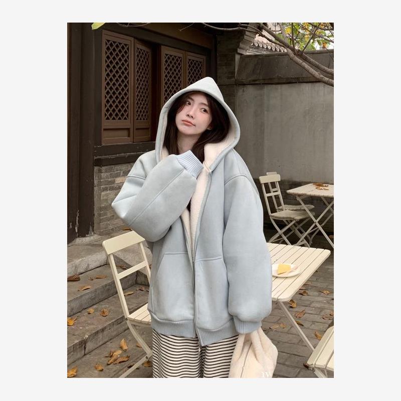 皮毛一体羊羔毛外套女冬