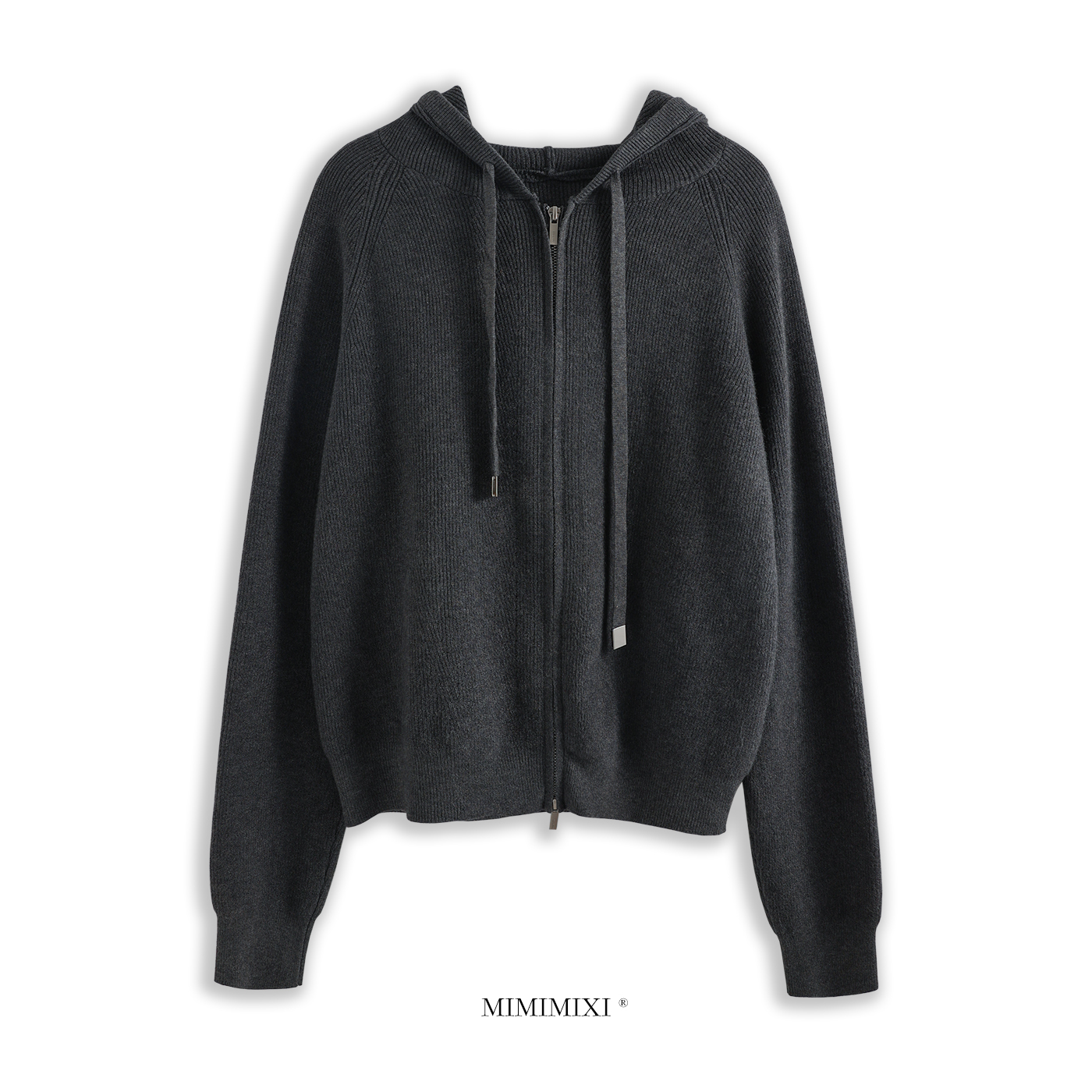 MIMIMIXI 老钱风连帽针织衫女秋冬上衣宽松休闲拉链开衫毛衣外套