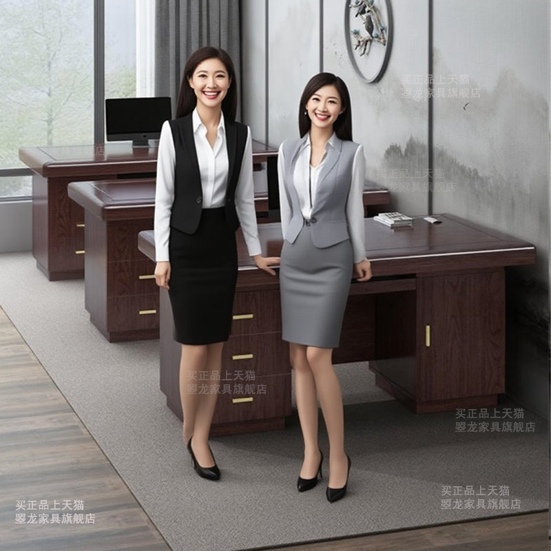 新中式职员办公桌家用书桌财务桌台式电脑桌带锁抽屉工作台包安装