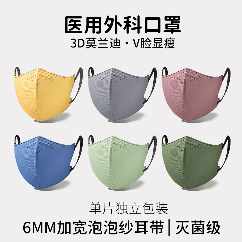 莫兰迪色医用外科口罩3d立体女高颜值时尚一次性医疗网红款不勒耳,医疗器械,口罩（器械）,淘宝优惠券,粉丝福利购,淘宝优惠卷