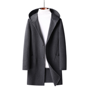 雅鹿秋冬双面羊毛大衣男中长款连帽毛呢风衣商务轻奢羊绒呢子外套