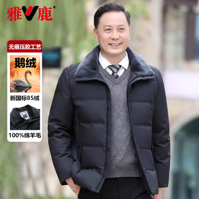 雅鹿绵羊毛翻领短款羽绒服男冬季新款商务休闲鹅绒服保暖外套