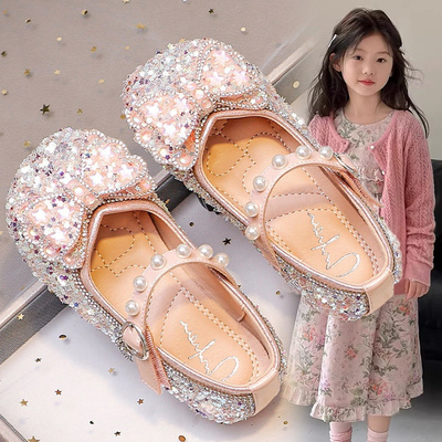 女童2026夏季新款洋气女孩闪光水晶鞋时尚新潮女童皮鞋软底公主鞋