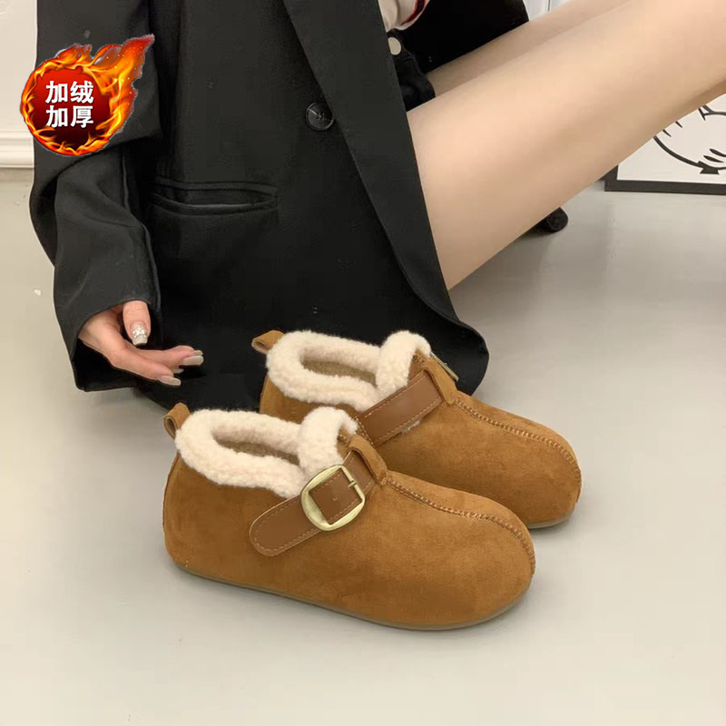 厚底全包一脚蹬棉鞋女2025新款冬季加绒加厚勃肯鞋保暖复古雪地靴
