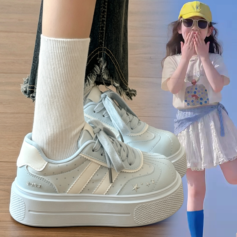 时尚女童小众韩系厚底增高星星板鞋2026春秋新款浅蓝休闲ins单鞋