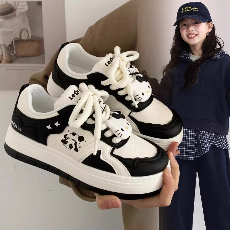 女童2026春秋新款卡通KT猫装饰小白鞋中大童女孩百搭运动休闲鞋潮