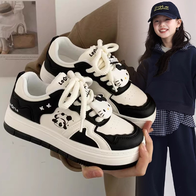 女童2026春秋新款卡通KT猫装饰小白鞋中大童女孩百搭运动休闲鞋潮