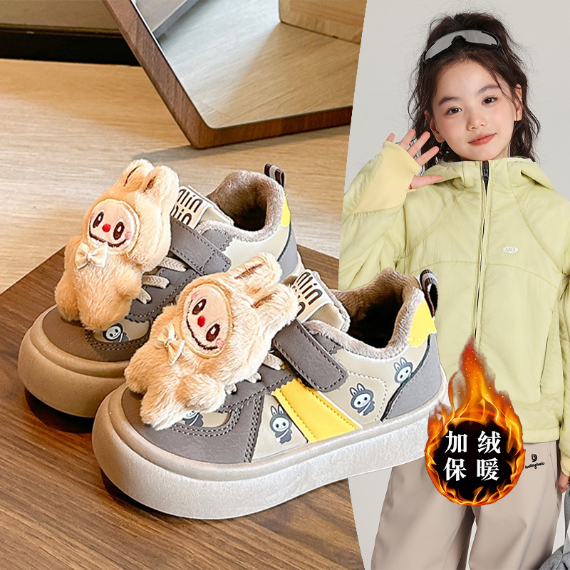 2025年冬款儿童时尚卡通labb玩偶加绒舒适保暖棉鞋洋气运动鞋潮流