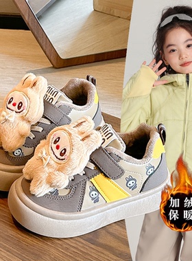 2026年冬款儿童时尚卡通labb玩偶加绒舒适保暖棉鞋洋气运动鞋潮流