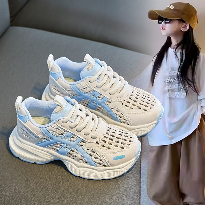 女童时尚潮款网面透气软底跑步鞋儿童2026春夏新款日常百搭运动鞋