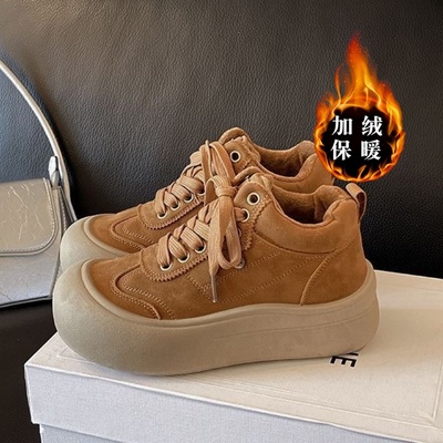 2025冬季新款加绒高帮鞋女款厚底休闲运动板鞋轻便德训鞋保暖棉鞋
