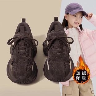 女童加绒休闲鞋2026冬季新款爆款复古厚底增高加绒炸街保暖运动鞋