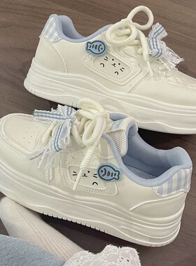 女童百搭爆款运动鞋2026洋气小白鞋舒适潮流低帮系带蝴蝶结蓝色潮