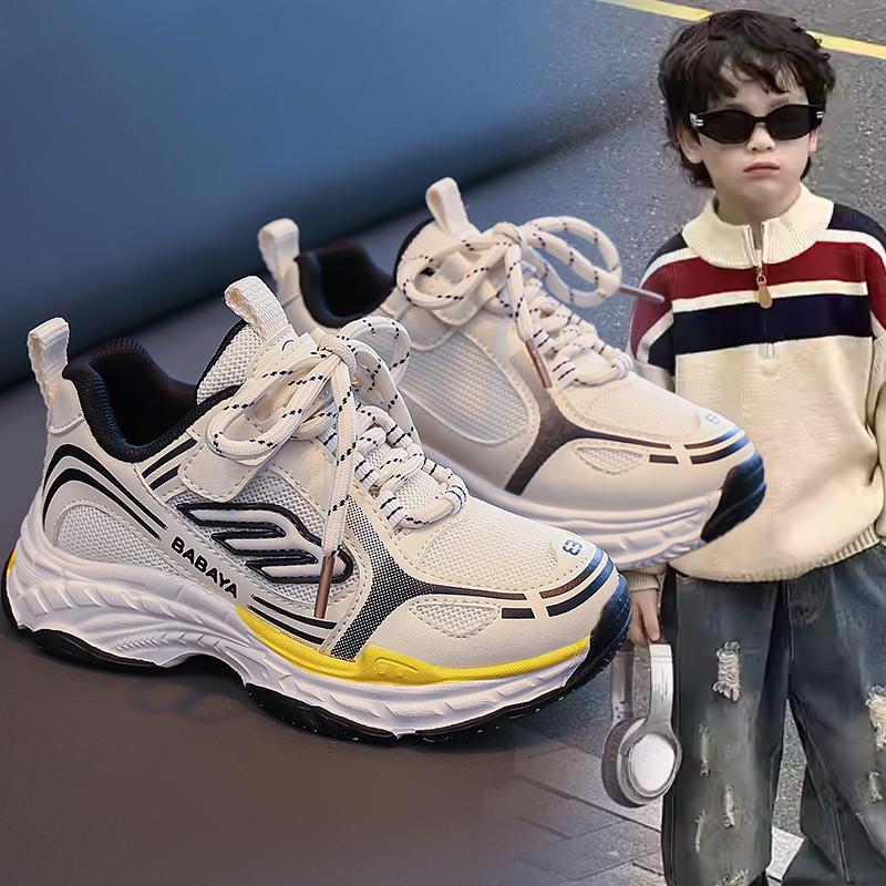 男童时尚潮酷网面透气软底轻便运动鞋男孩2026春秋新款洋气休闲鞋