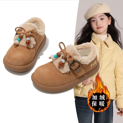 女童鞋子儿童勃肯公主小皮鞋2025新款秋冬雪地靴二棉加绒豆豆冬鞋