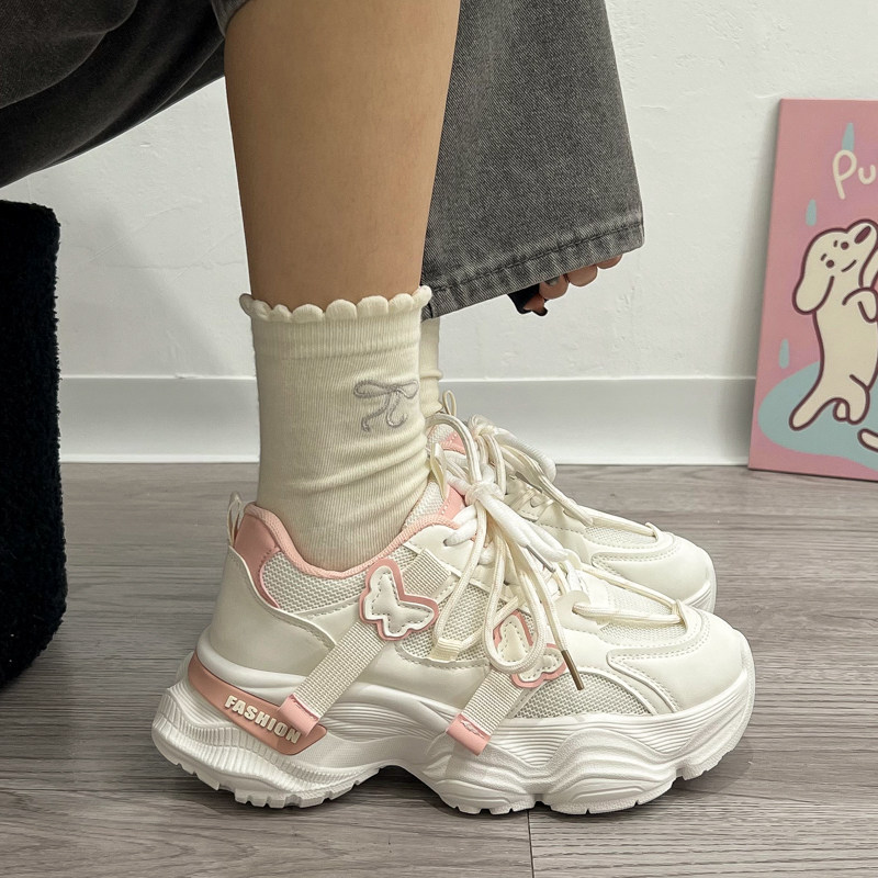 女童2026春秋新款网面轻便老爹鞋中大童蝴蝶装饰日常运动休闲鞋潮