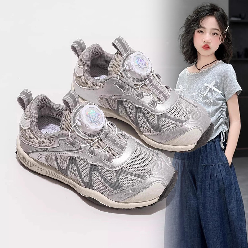 女童2025薄款夏季儿童鞋子运动鞋大童透气网面时尚休闲软底跑步鞋