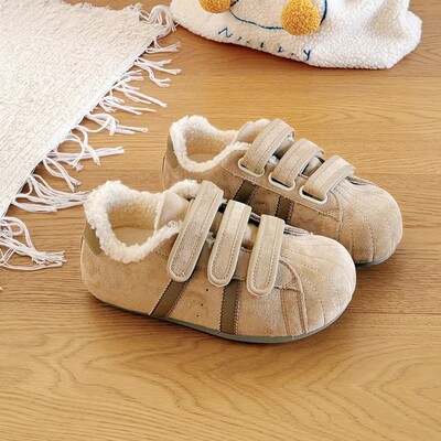 女童鞋2025新款魔术贴厚底棉鞋中大童冬季加绒保暖德训鞋时尚棉鞋