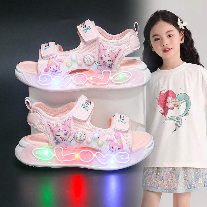 女童凉鞋夏季库洛米儿童发光亮灯鞋2026新款女孩时尚闪灯公主凉拖
