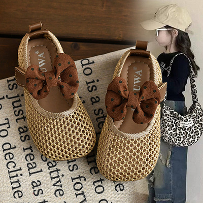 女童凉鞋蝴蝶结夏季宝宝公主风鞋子儿童单网软底室内婴儿透气网鞋