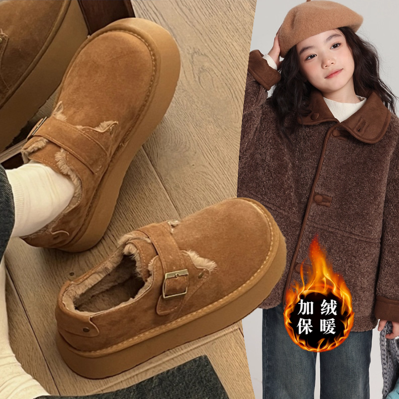 女童软底加绒2025秋冬新款百搭懒人勃肯鞋保暖棉鞋时尚休闲鞋防滑