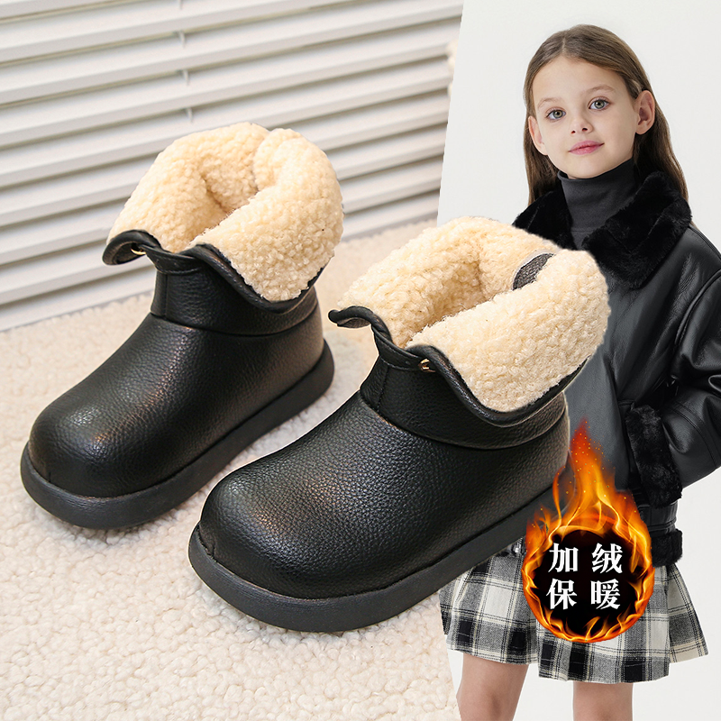 磨砂皮两穿羊羔毛加绒雪地靴2025新款女童保暖一脚蹬毛毛鞋棉鞋潮