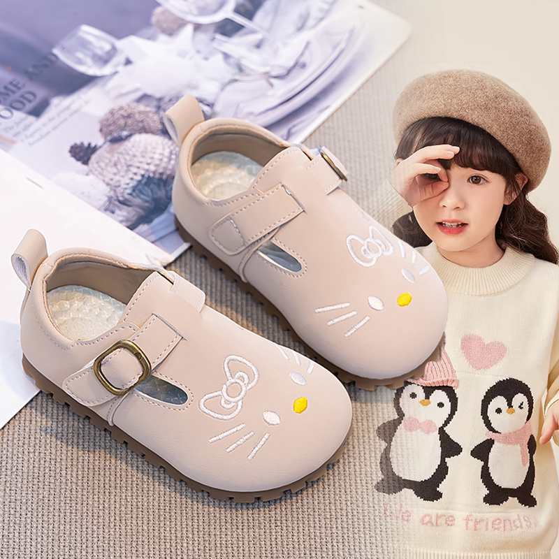 女童甜美可爱风单鞋小童宝宝2026春秋新款软底休闲魔术贴小皮鞋女