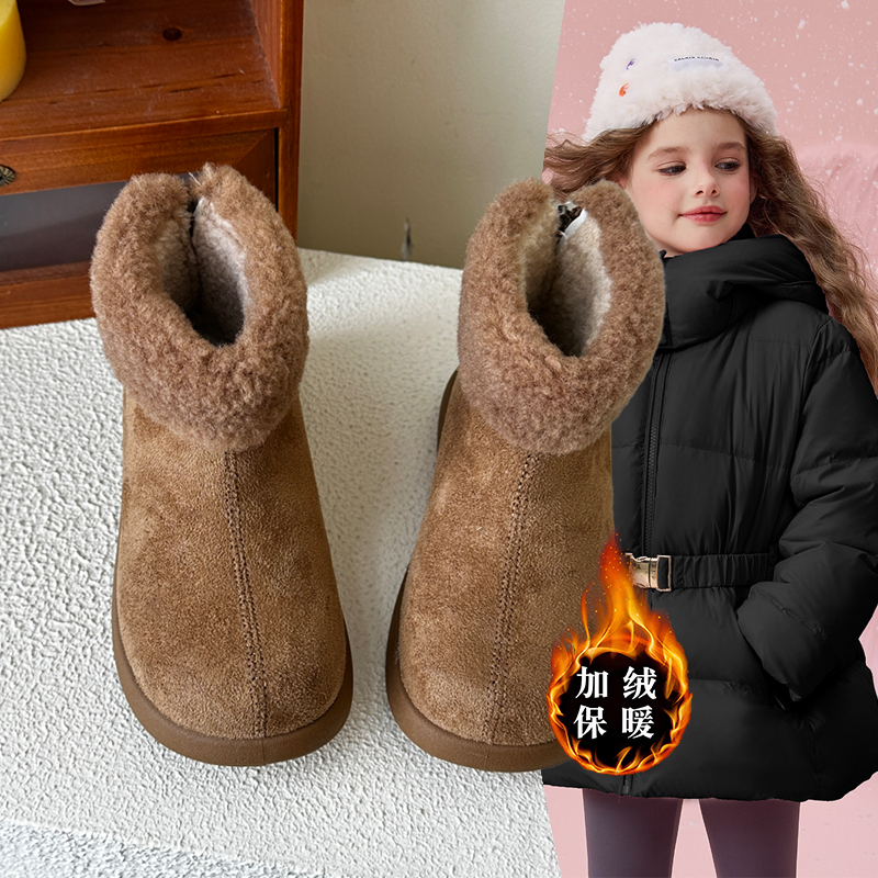 女童雪地靴户外防滑保暖2025秋冬时尚翻边羊羔毛时尚百搭休闲潮款