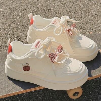 女童蝴蝶结小白鞋2026春秋厚底洋气运动鞋中大童轻便防滑休闲鞋