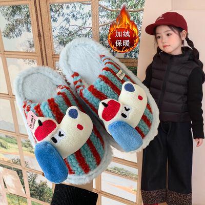女童加绒毛毛鞋2025冬季新款女童舒适保暖拖鞋儿童可爱卡通棉拖鞋