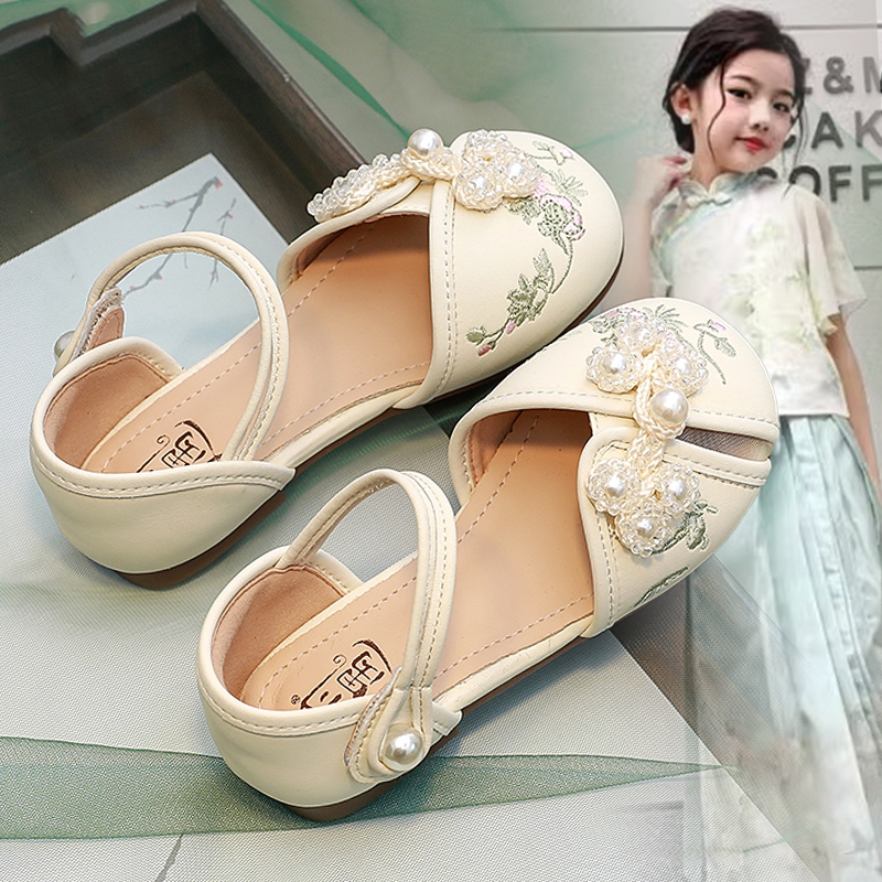 女童汉服鞋儿童包头洋气公主凉鞋2025春秋季中国风新款单鞋小皮鞋