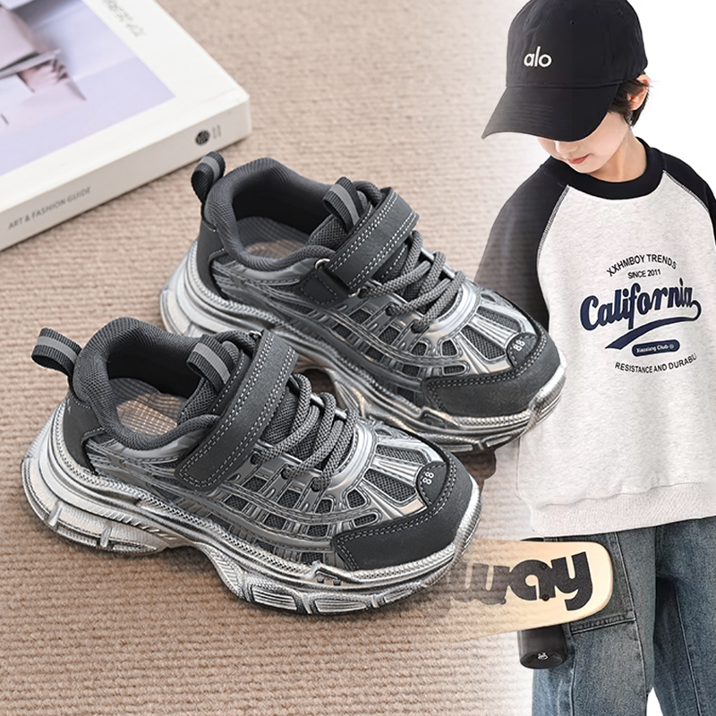 男童潮酷厚底透气魔术贴老爹鞋小童宝宝2026春秋新款小众洋气童鞋