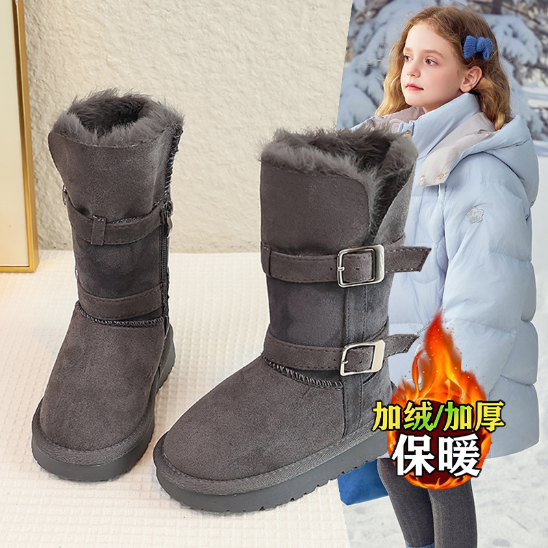 2025年新款爆款女童雪地靴加绒儿童长筒靴女孩大棉鞋高筒保暖靴子