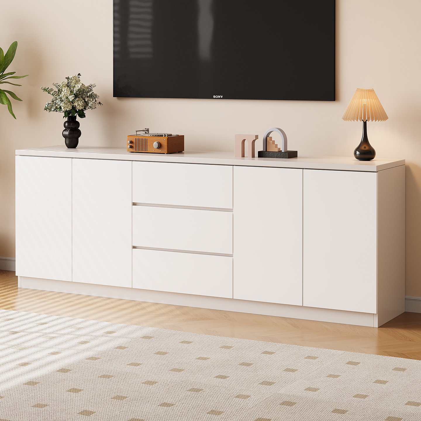 实木电视柜客厅家用收纳储物柜一体落地2025新款小户型高柜高款白,住宅家具,电视柜,淘宝优惠券,粉丝福利购,淘宝优惠卷