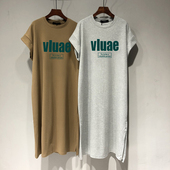 过膝连衣裙胖mm200斤遮肚懒人长裙 纯棉t恤裙子夏季 女装 中长款 大码