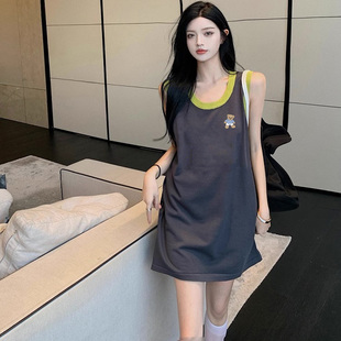 宽松运动吊带t恤女 简约百搭设计感小众无袖 背心夏季 2025新款 大码