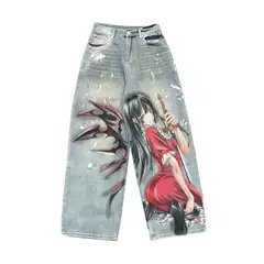 Tomato Poem Vintage Rare Japanese Anime Art Spray Painting Graffiti Vintage Unisex Jeans