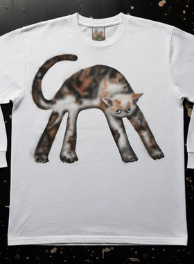 番茄小诗 Inkjet printing喷绘小猫超萌轻亚文化潮流穿搭短袖T恤