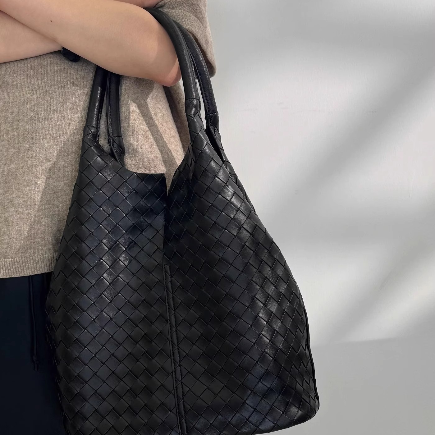 真皮编织手提包女大容量托特包