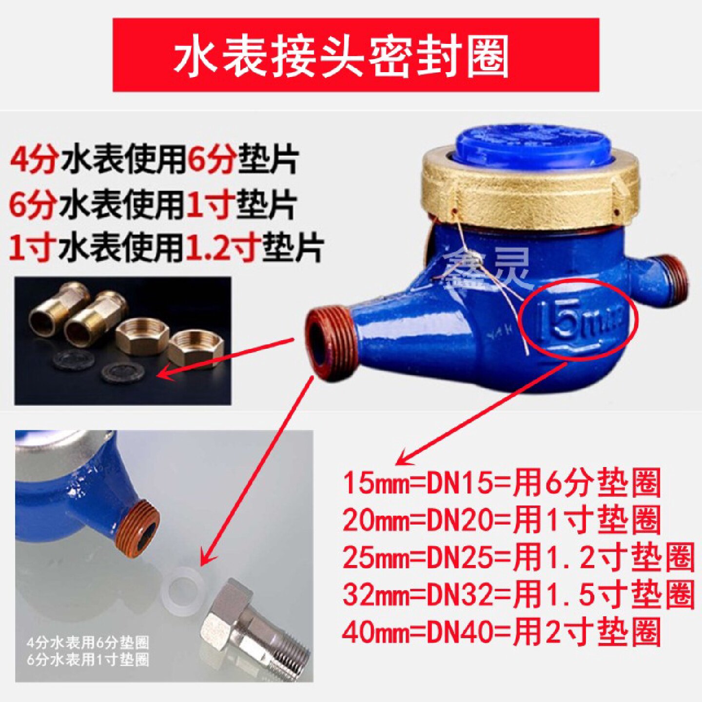 4分6分水表垫片活接头垫圈耐高温硅胶平垫密封橡胶DN152025水泵