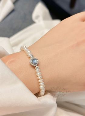 Dreamer饰品天然海蓝宝淡水珍珠手链女s925银小众轻奢手串送闺蜜