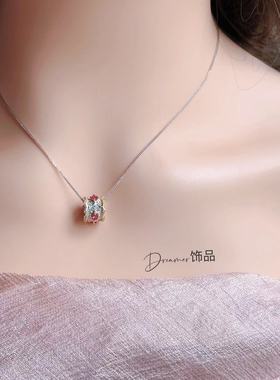 Dreamer新品天然红宝石碧玺碧玉路路通吊坠项链s925银镶嵌