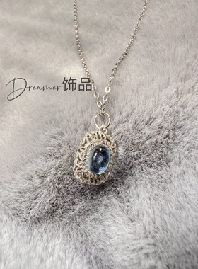 Dreamer新品925银镶嵌天然海蓝宝项链时尚ins风女神节礼物