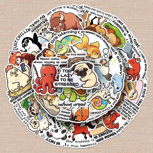 100张原创搞笑动物语录贴纸卡通萌宠图案防水滑板头盔行李箱DIY贴