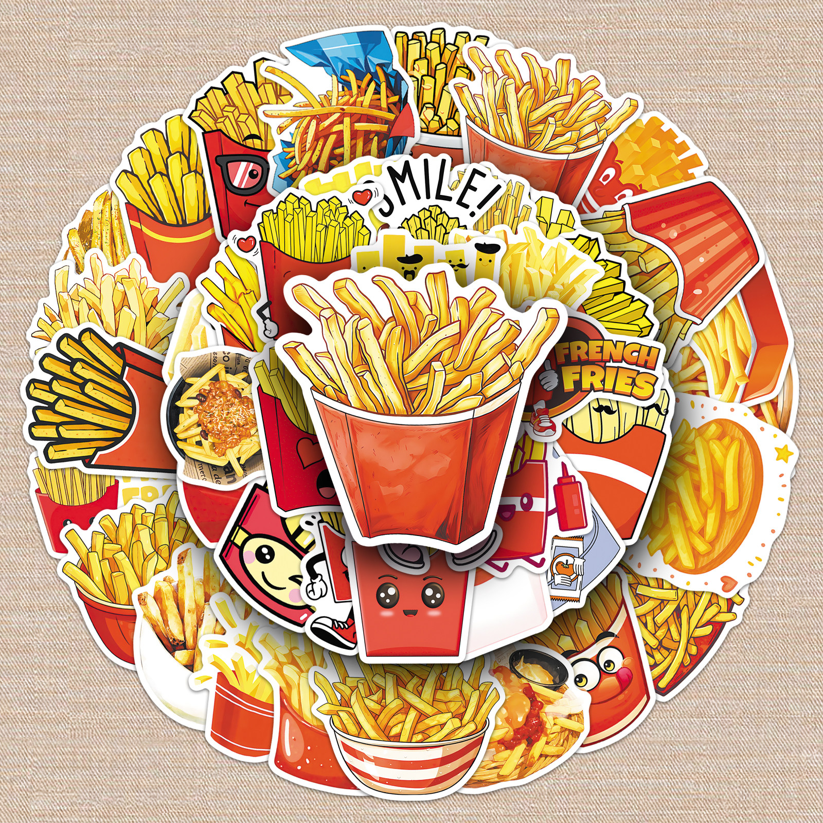 100张薯条创意美食系列卡通个性涂鸦贴纸冰箱桌面吉他音箱DIY贴纸,文具电教/文化用品/商务用品,贴纸/立体贴纸,淘宝优惠券,粉丝福利购,淘宝优惠卷