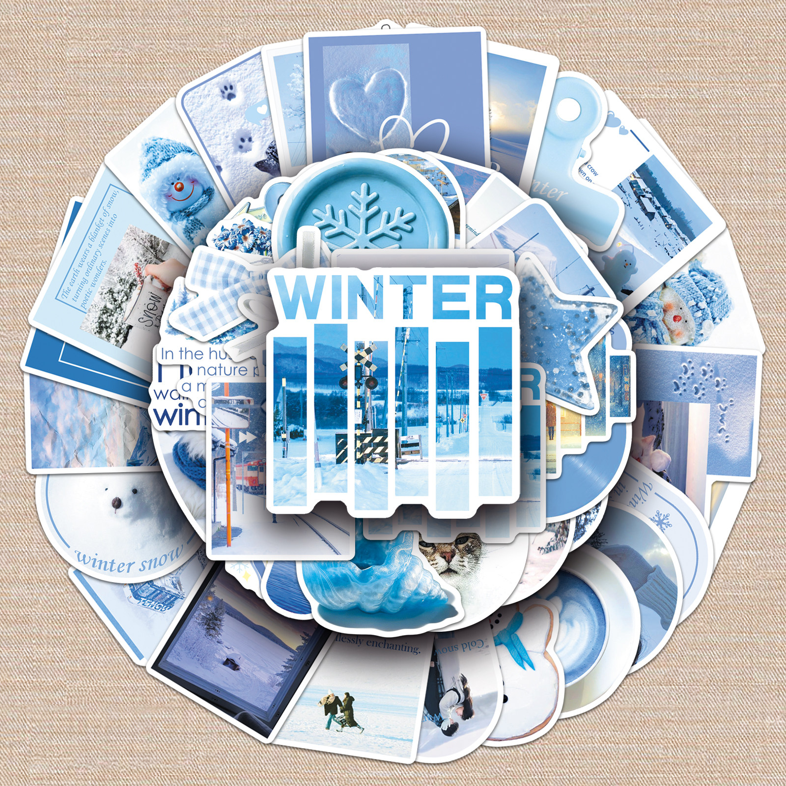 100张冬日蓝调絮语创意卡通高颜值个性贴纸手机壳墙面头盔diy贴纸,文具电教/文化用品/商务用品,贴纸/立体贴纸,淘宝优惠券,粉丝福利购,淘宝优惠卷